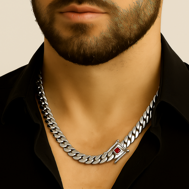 Cuban Link Chain 10.5 mm with Rubi Zircon - 999 Silver
